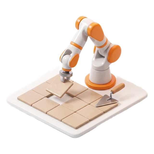 Robot arm laying a floor tile